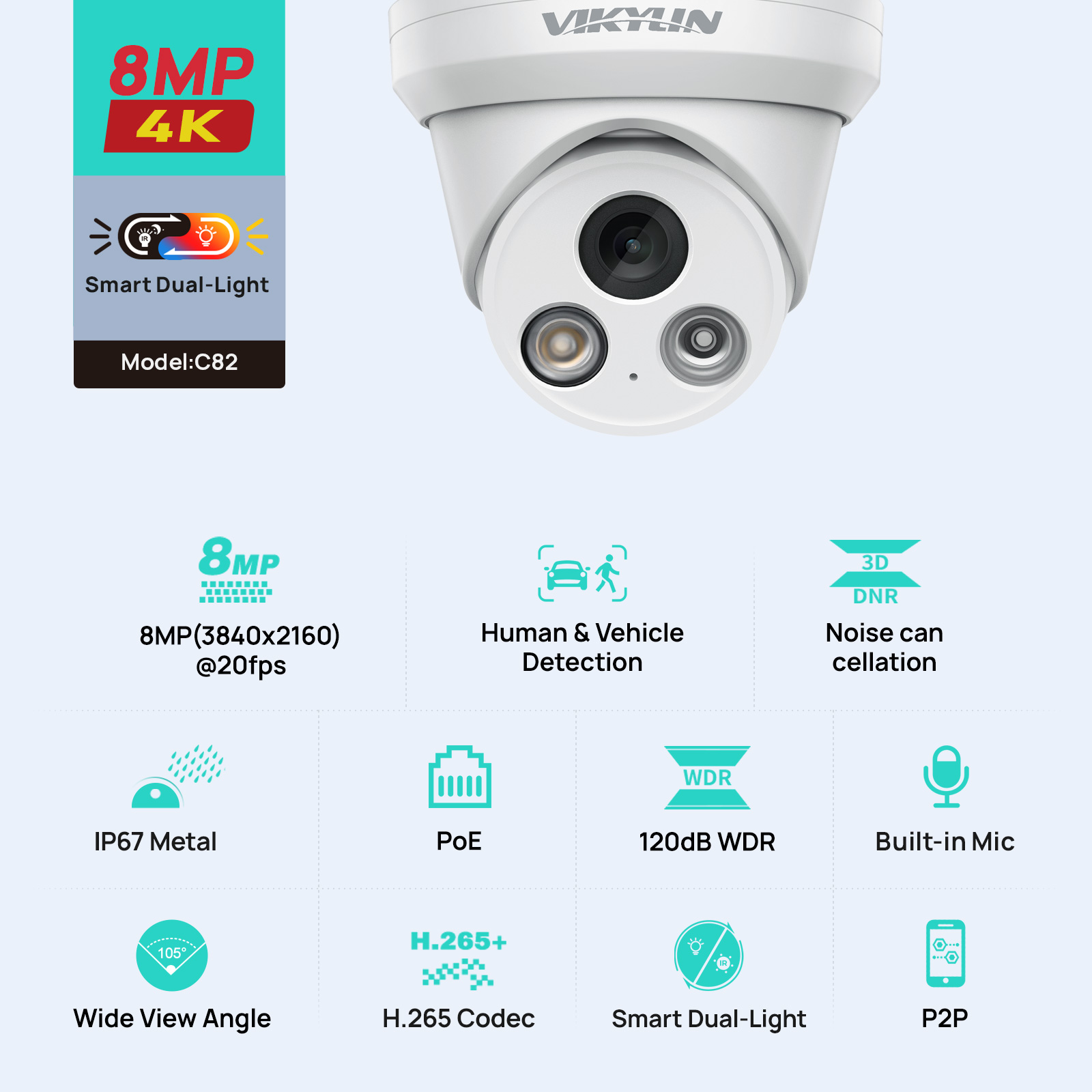 Outdoor Power G Motion - VIKYLIN 8MP 4K Dual Light IP-camera